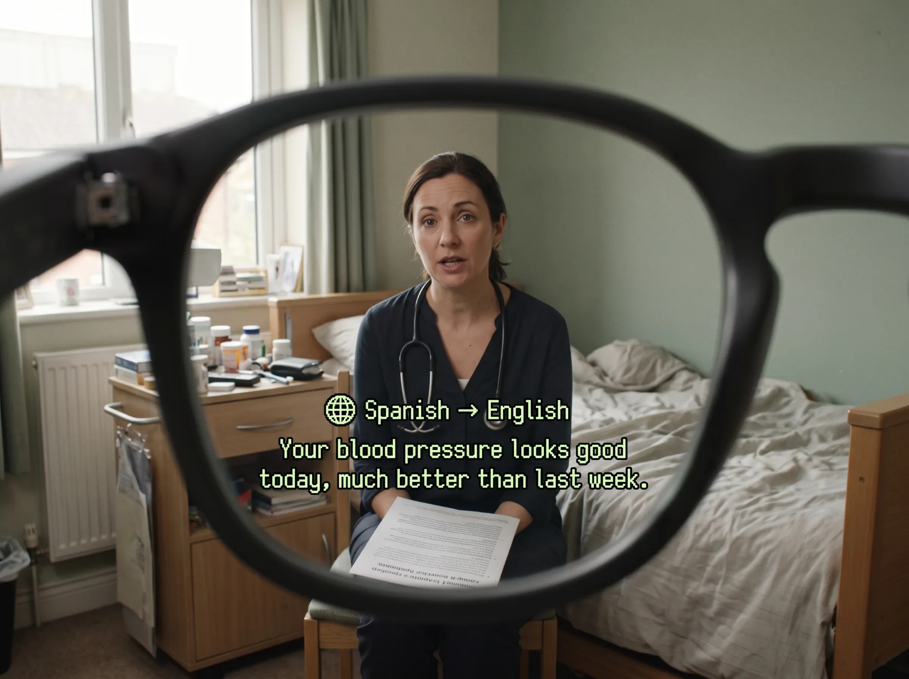 Through the lens: a doctor speaking Spanish, translated to English text